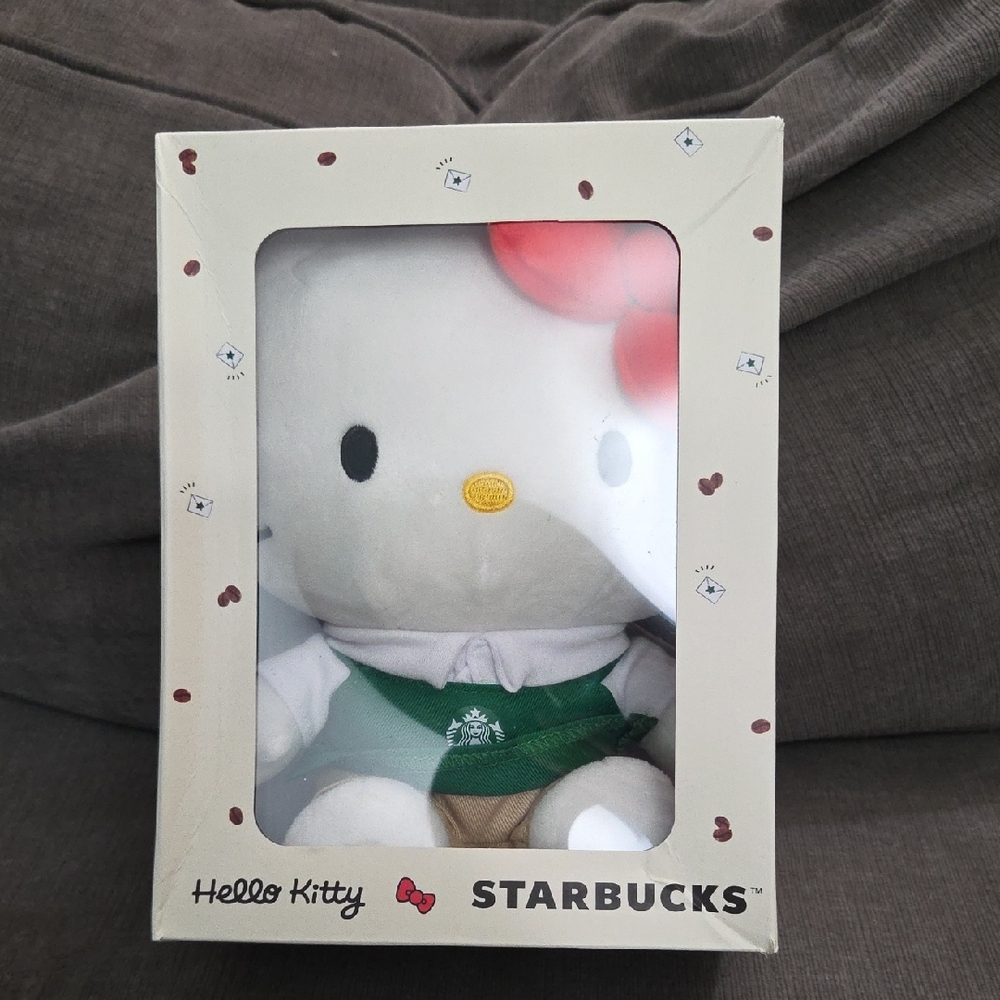 Starbucks Hello Kitty Plush with Pink Bow and Green Apron